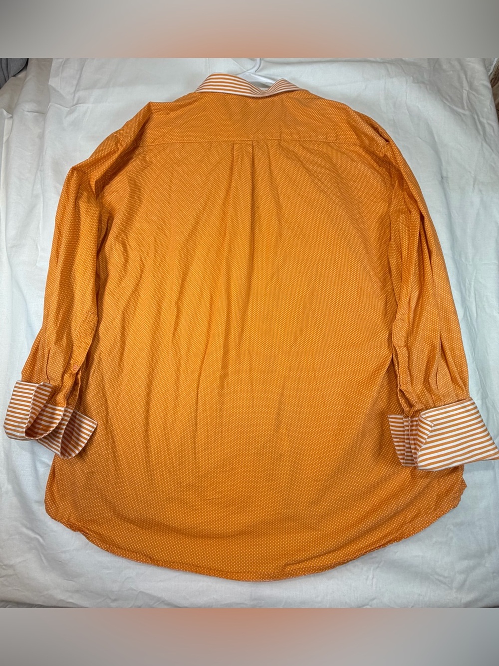 Sparks Men's Orange Long-Sleeve Button-Up Shirt with Striped Cuffs and Collar. - Picture 2 of 3